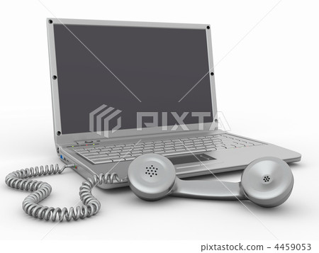 Laptop with old-fashioned phone reciever. 3d Laptop with old-fashioned phone reciever. 3d 4459053