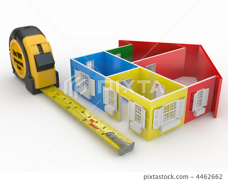 Measure tape and abstract three-dimensional  house 4462662