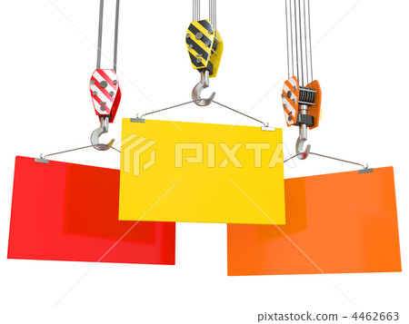 Crane hooks with empty boards. 3d Crane hooks with empty boards. 3d 4462663