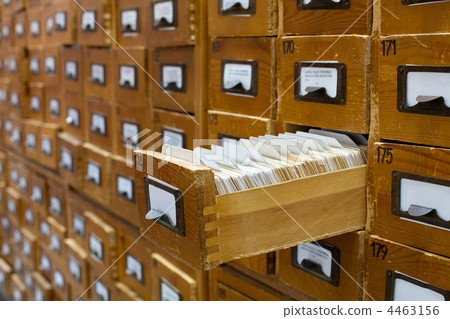 Old wooden card catalogue with one opened drawer 4463156