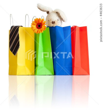 shopping bags with purchases for family on white background with 4463633