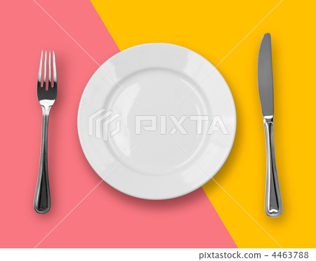 Knife, plate and fork on colorful background 4463788