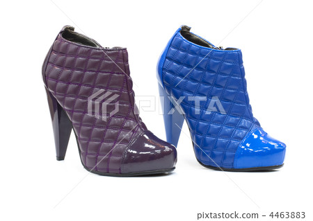 Pair of leather stylish shoes with high heel and decorated with 4463883