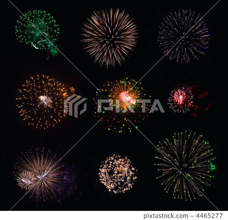9 isolated fireworks explosions on black background 9 isolated fireworks explosions on black background 4465277