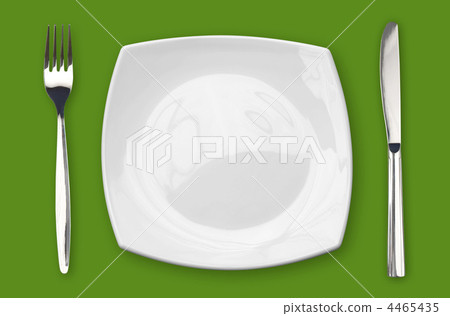 square empty plate fork and knife on green table 4465435