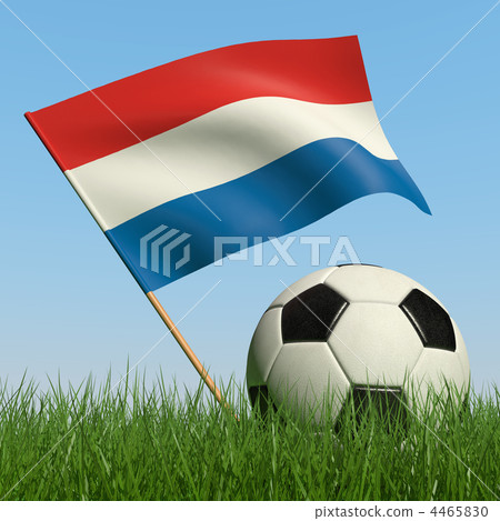 Soccer ball in the grass and flag of Netherlands. 4465830