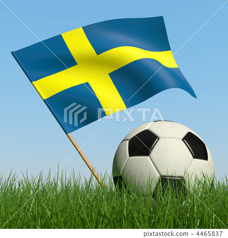 Soccer ball in the grass and flag of Sweden. 4465837