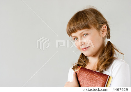 Cute preteen schoolgirl portrait near whiteboard 4467629