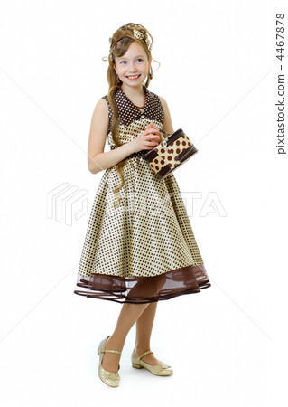 Standing elegant old-fashioned dressed little girl isolated 4467878