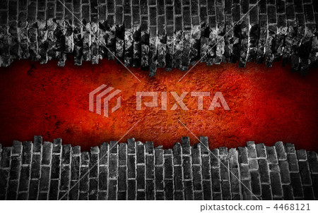 Broken black brick wall  with large red hole 4468121