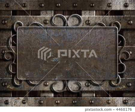 Vintage metal plate  on old oak door 4468176