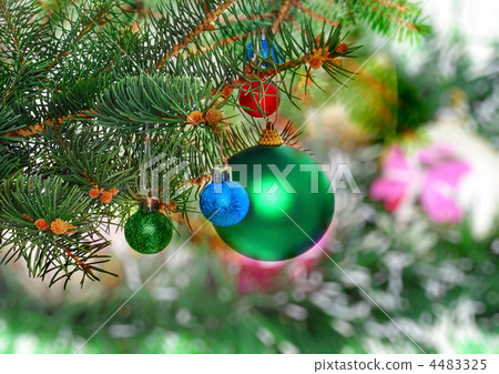 Christmas,New Year decoration-balls, green tinsel Christmas,New Year decoration-balls, green tinsel 4483325