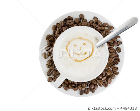 Cup of hot coffee e with cream foam. Cup of hot coffee e with cream foam. 4484338