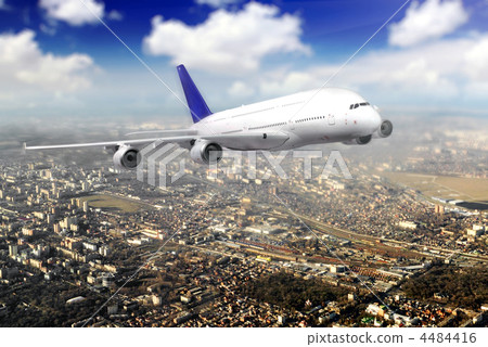 Modern airplane in the sky near Airport. Modern airplane in the sky near Airport. 4484416