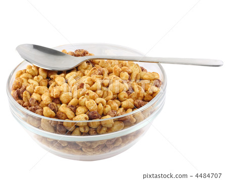 Glass bowl with cold cereal flakes. Isolated Glass bowl with cold cereal flakes. Isolated 4484707