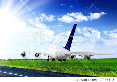 Modern airplane in Airport. Take off on runway. Modern airplane in Airport. Take off on runway. 4485103