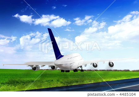 Modern airplane in Airport. Take off on runway. Modern airplane in Airport. Take off on runway. 4485104