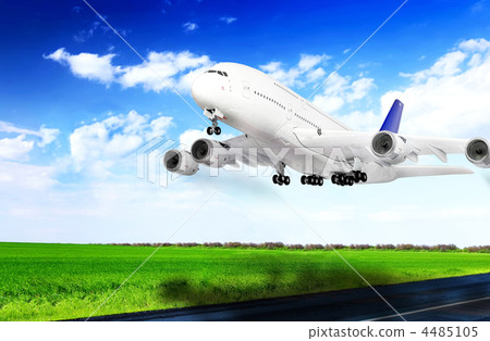 Modern airplane  in  Airport. Take off on runway. 4485105