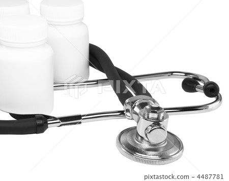 Stethoscope with medicine blank bottles. Stethoscope with medicine blank bottles. 4487781
