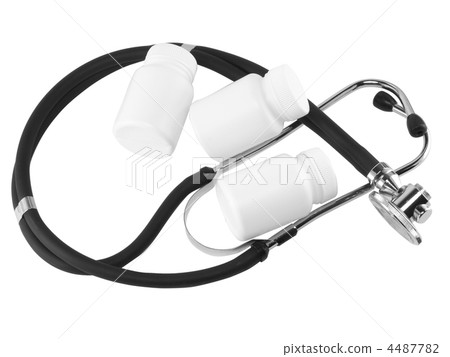 Stethoscope with medicine blank bottles. Stethoscope with medicine blank bottles. 4487782