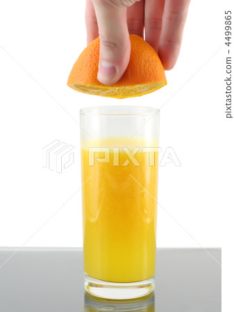 Orange juice with hand, squeeze of orange. Orange juice with hand, squeeze of orange. 4499865