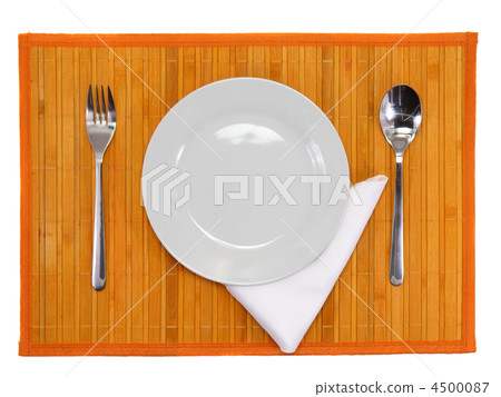 Table serving-knife,spoon,fork on colour backdrop. 4500087
