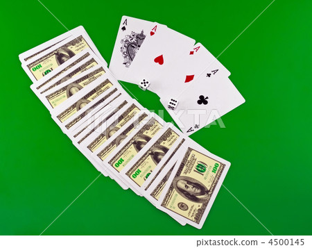 Four aces and dice on green broadcloth . Four aces and dice on green broadcloth . 4500145