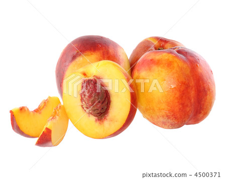 A few peaches with slice of one,on white.Isolated 4500371
