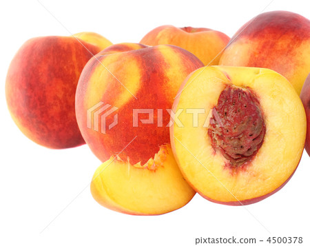 A few peaches with slice of one,on white.Isolated A few peaches with slice of one,on white.Isolated 4500378