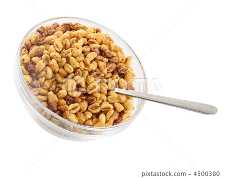Glass bowl with cold cereal flakes. Isolated Glass bowl with cold cereal flakes. Isolated 4500380