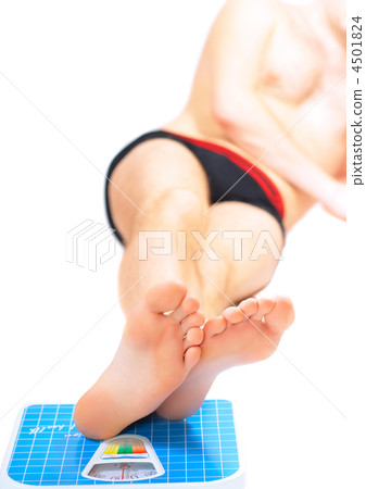 Man's legs ,which weighed on floor scale. Isolated 4501824