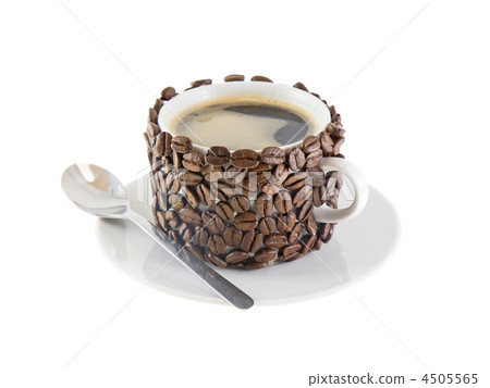 The cup of coffee,decorated by grains of coffee. The cup of coffee,decorated by grains of coffee. 4505565