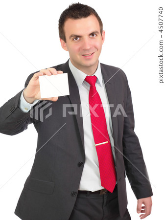 Caucasian businessman with empty,blank white card. Caucasian businessman with empty,blank white card. 4507740