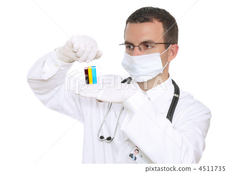 Doctor resarch a medical test glass with urine. Doctor resarch a medical test glass with urine. 4511735