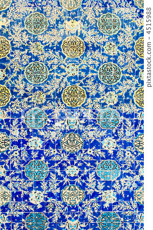 tiled background, oriental ornaments from Isfahan Mosque, Iran 4515988