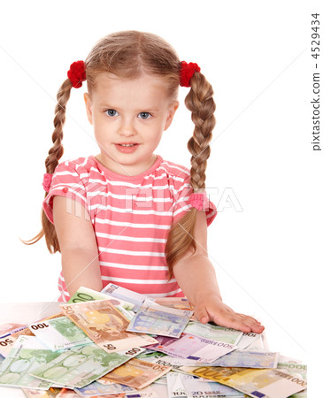 Happy child with money euro. 4529434