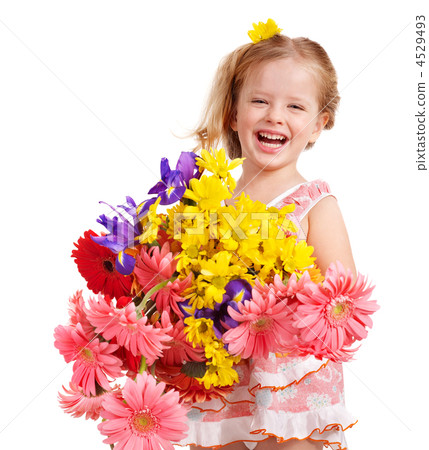 Happy child holding flowers. 4529493