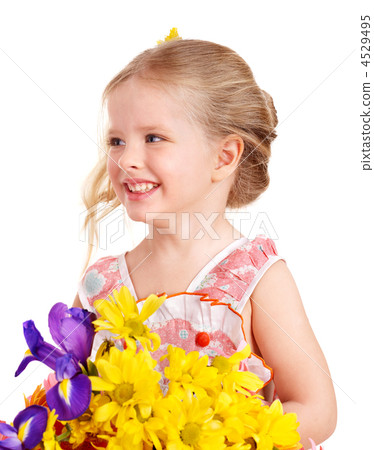 Happy child holding flowers. 4529495