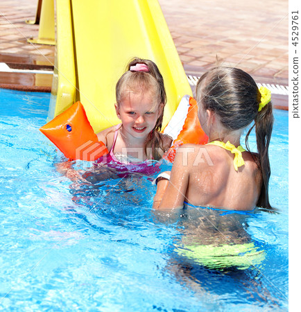 Children on water slide at aquapark. 4529761
