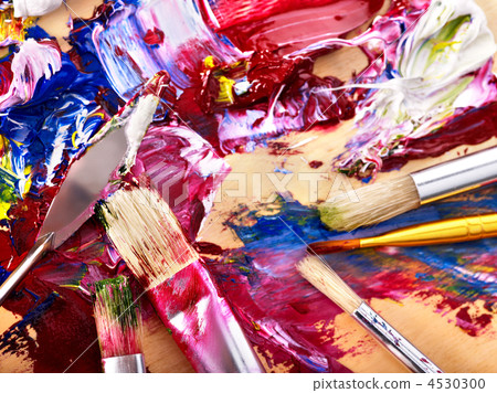 Close up of paint mixed on palette. Close up of paint mixed on palette. 4530300