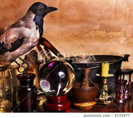 Halloween still life with candle. Halloween still life with candle. 4530477