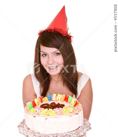 Happy birthday girl with cake. Happy birthday girl with cake. 4557808