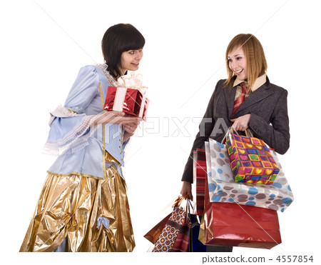 Two beautiful girlfriends enjoy shopping. 4557854