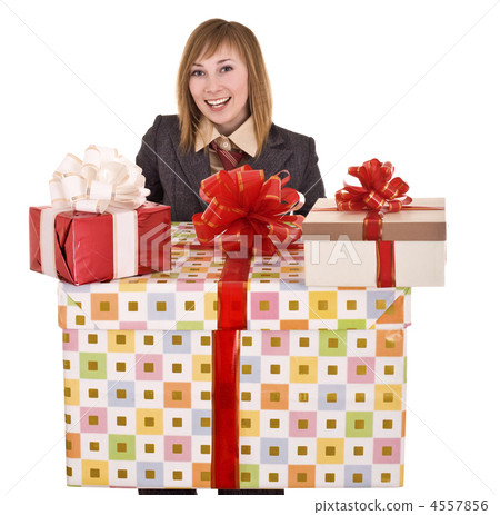 Beautiful woman with group of gift box. . Beautiful woman with group of gift box. . 4557856