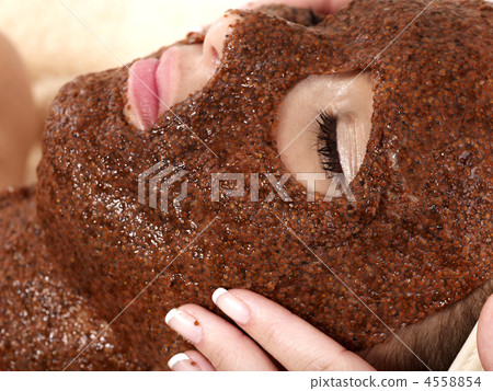Girl with algae facial mask. Girl with algae facial mask. 4558854