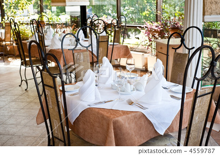 served table in restaurant served table in restaurant 4559787