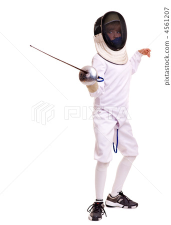 Child epee fencing lunge. Child epee fencing lunge. 4561207
