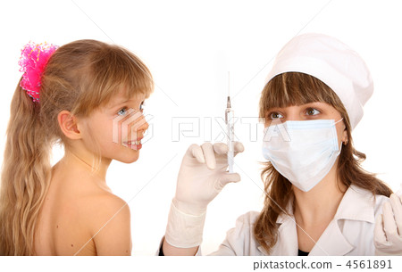 Doctor  inoculate smiling child  vaccination. 4561891