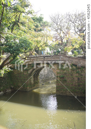 A circular pond and a small bridge 4562045