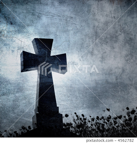 Grunge image of a cross in the cemetery, perfect halloween backg 4562782